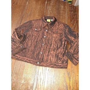 10P Ruby Rd Petite Copper Black Button Front Blazer Jacket Shirt Top 3/4 Sleeve